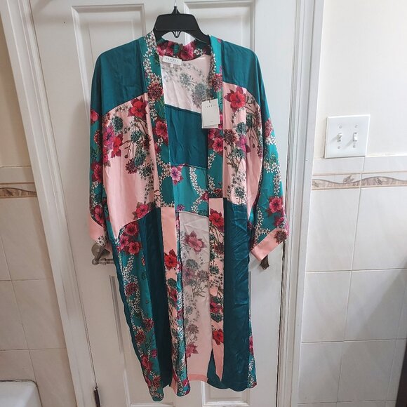 Sandro Ting Printed Color Block Floral Blue Kimono Jacket - Picture 1 of 9